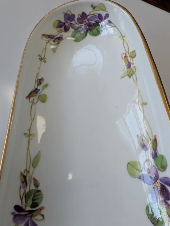 Rare Antique MEISSEN Marcolini Period Porcelain Pen Tray - Hand Painted Violets - Picture 4 of 7